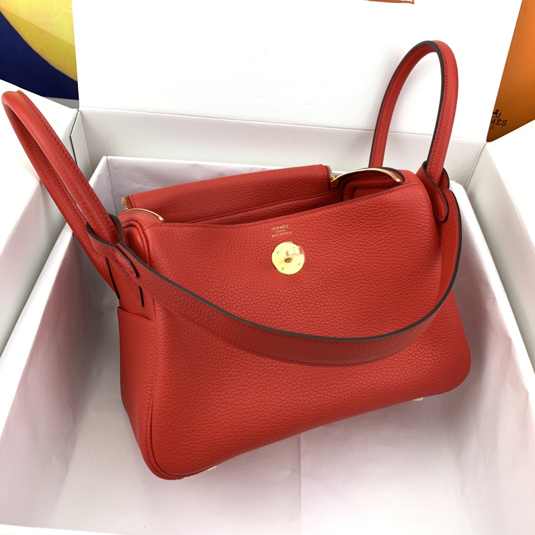 Hermes Lindy 30cm Handbag Shoulder Bag In Red Clemence Leather